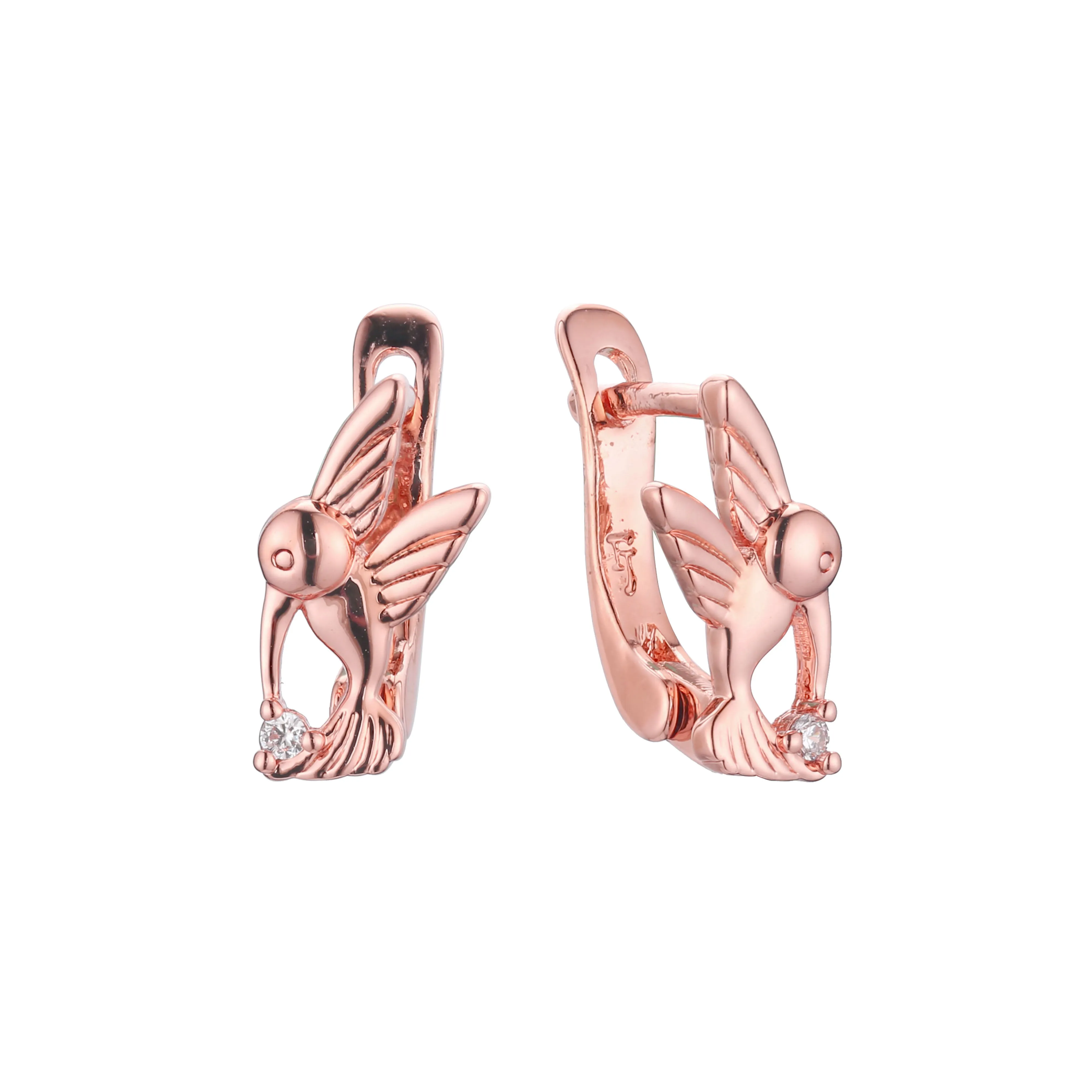 .Mia's Humming Bird - Bird child earrings in 14K Gold, Rose Gold plating colors