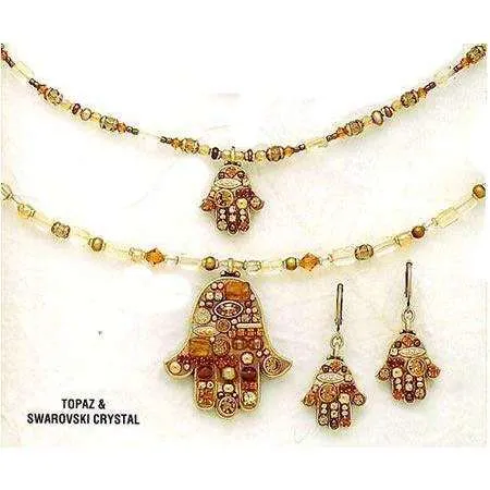 Michal Golan Crystal & Topaz Hamsa Necklace