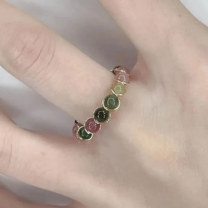 Minimalist Colorful Beaded Adjustable Open Rings for Women