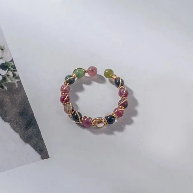 Minimalist Colorful Beaded Adjustable Open Rings for Women