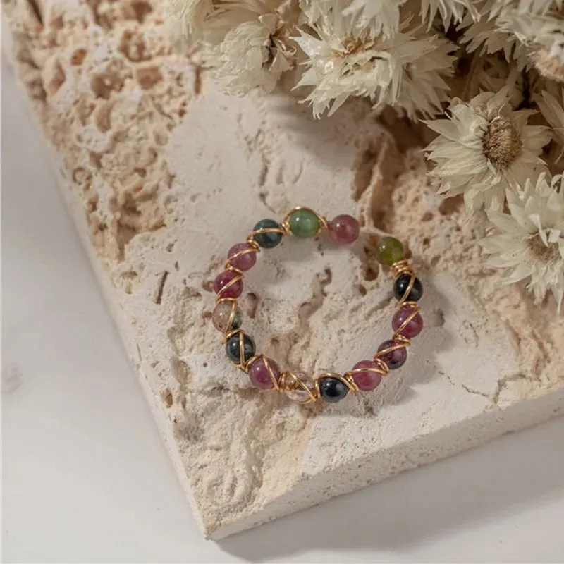 Minimalist Colorful Beaded Adjustable Open Rings for Women