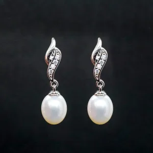 Monica X - White Pearl Drop Sterling Silver Earrings