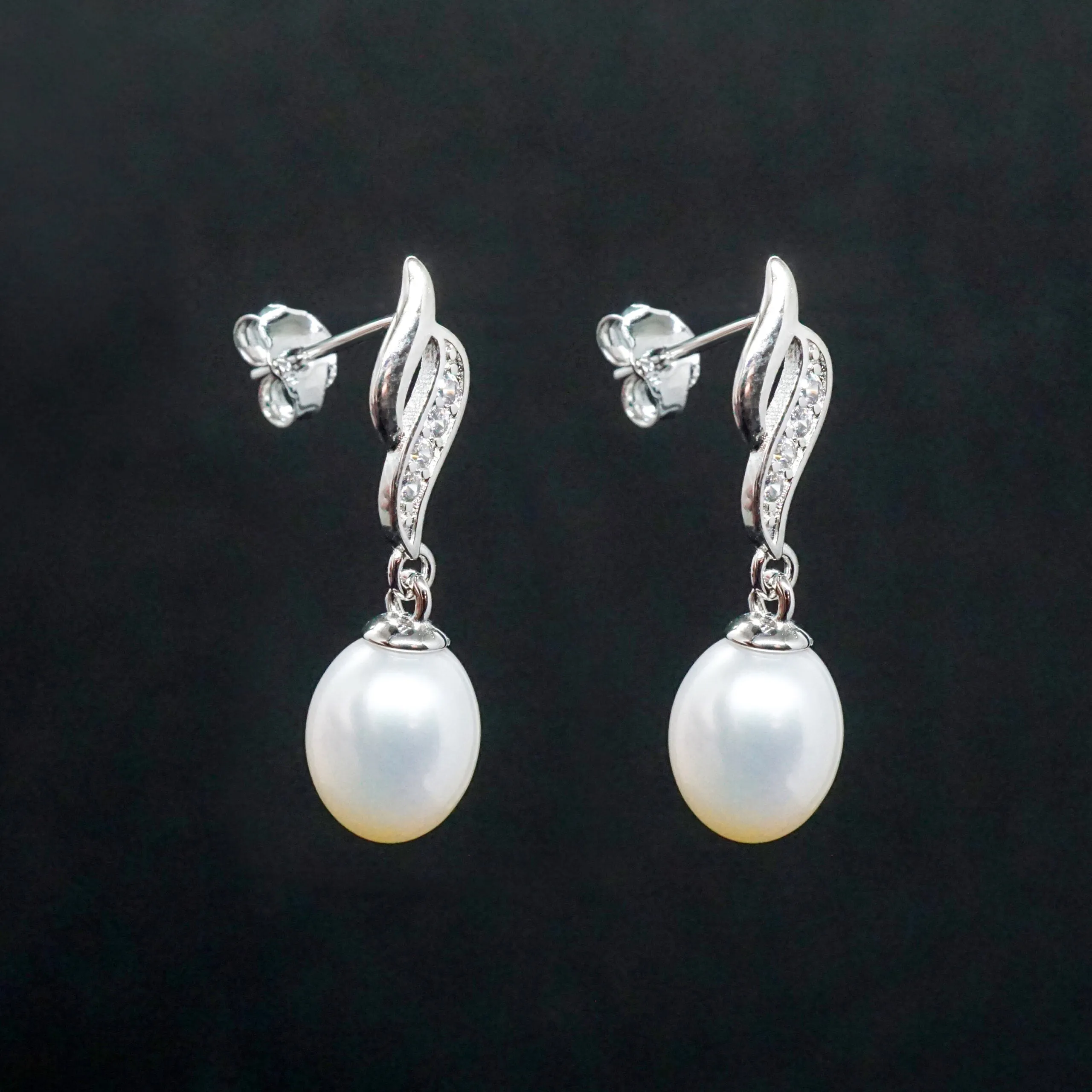 Monica X - White Pearl Drop Sterling Silver Earrings