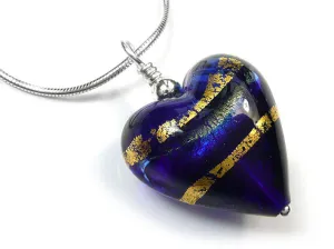 Murano Glass Heart Pendant - Sapphire Gold