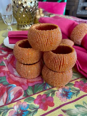 Napkin Rings, Orange Beaded set of 8