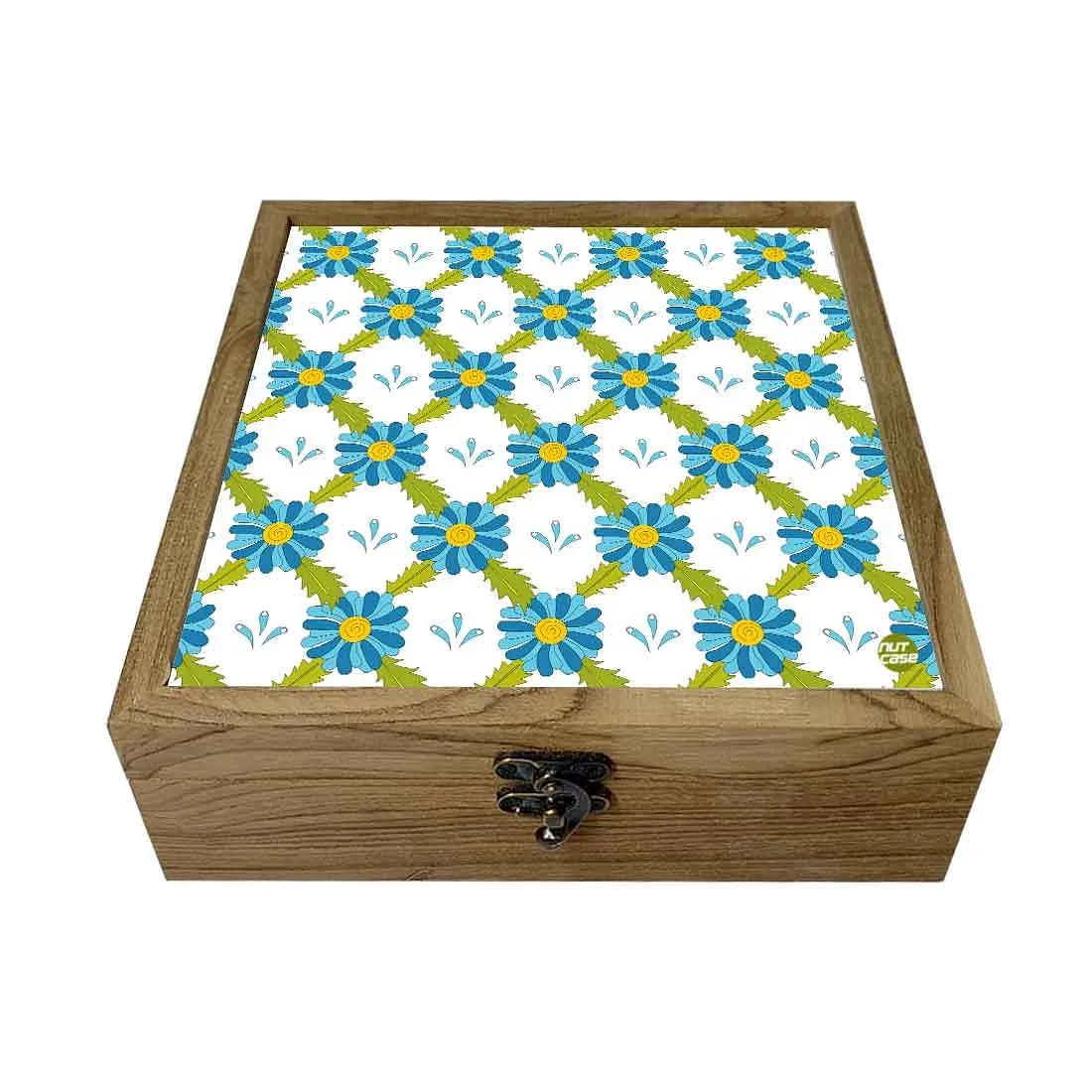 Nutcase Designer Storage Box for Jewellery Wooden - Unique Gifts -Blue Flower Summer Collection