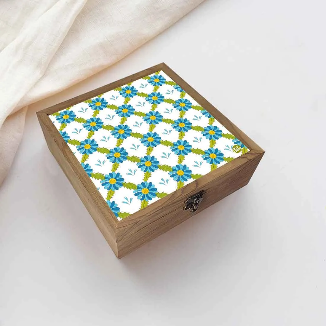 Nutcase Designer Storage Box for Jewellery Wooden - Unique Gifts -Blue Flower Summer Collection