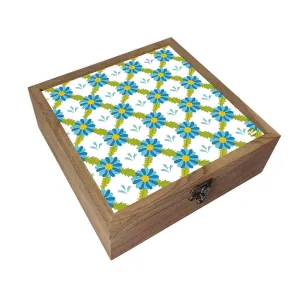 Nutcase Designer Storage Box for Jewellery Wooden - Unique Gifts -Blue Flower Summer Collection