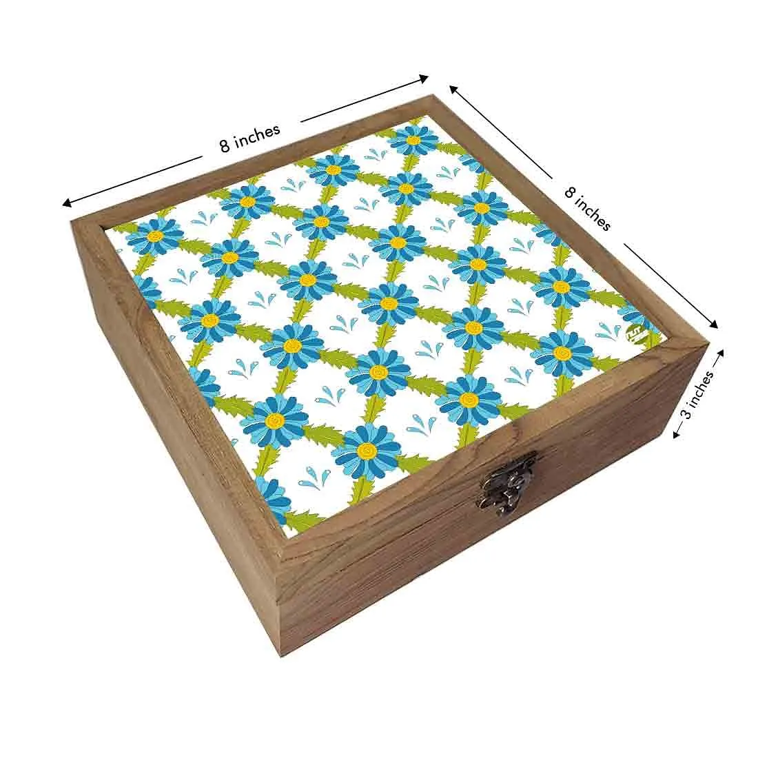 Nutcase Designer Storage Box for Jewellery Wooden - Unique Gifts -Blue Flower Summer Collection