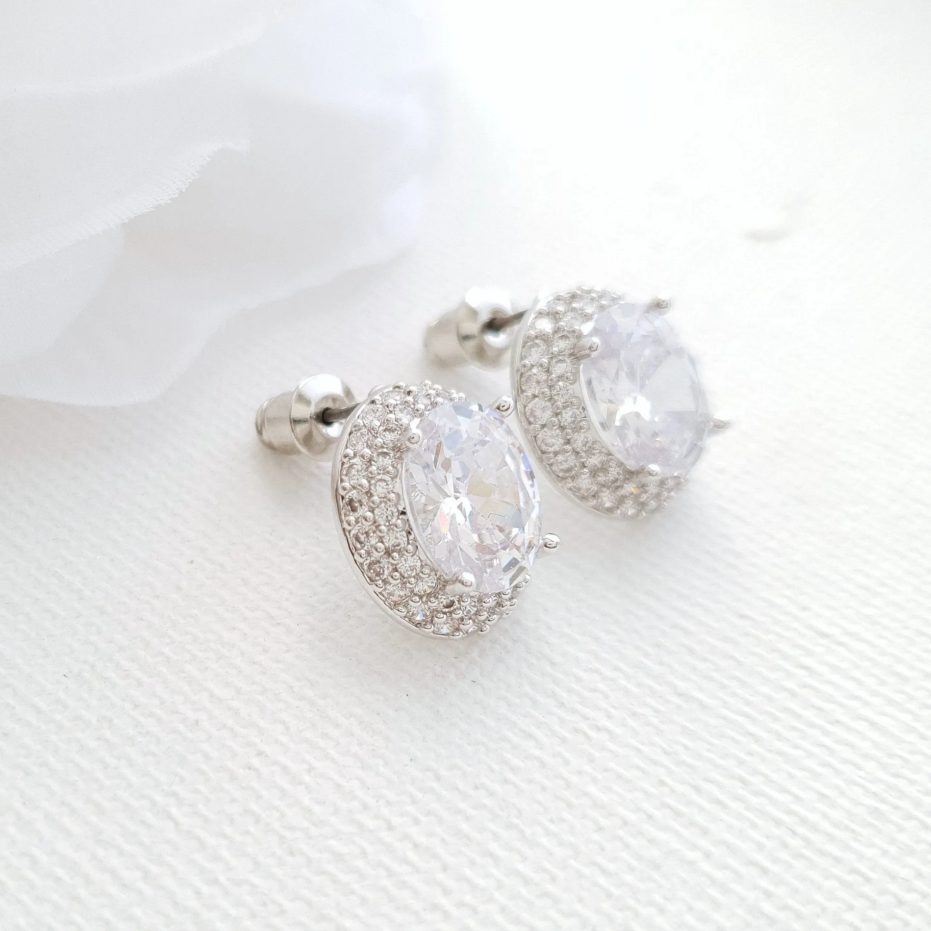 Oval Cubic Zirconia Wedding Stud Earrings- Emily