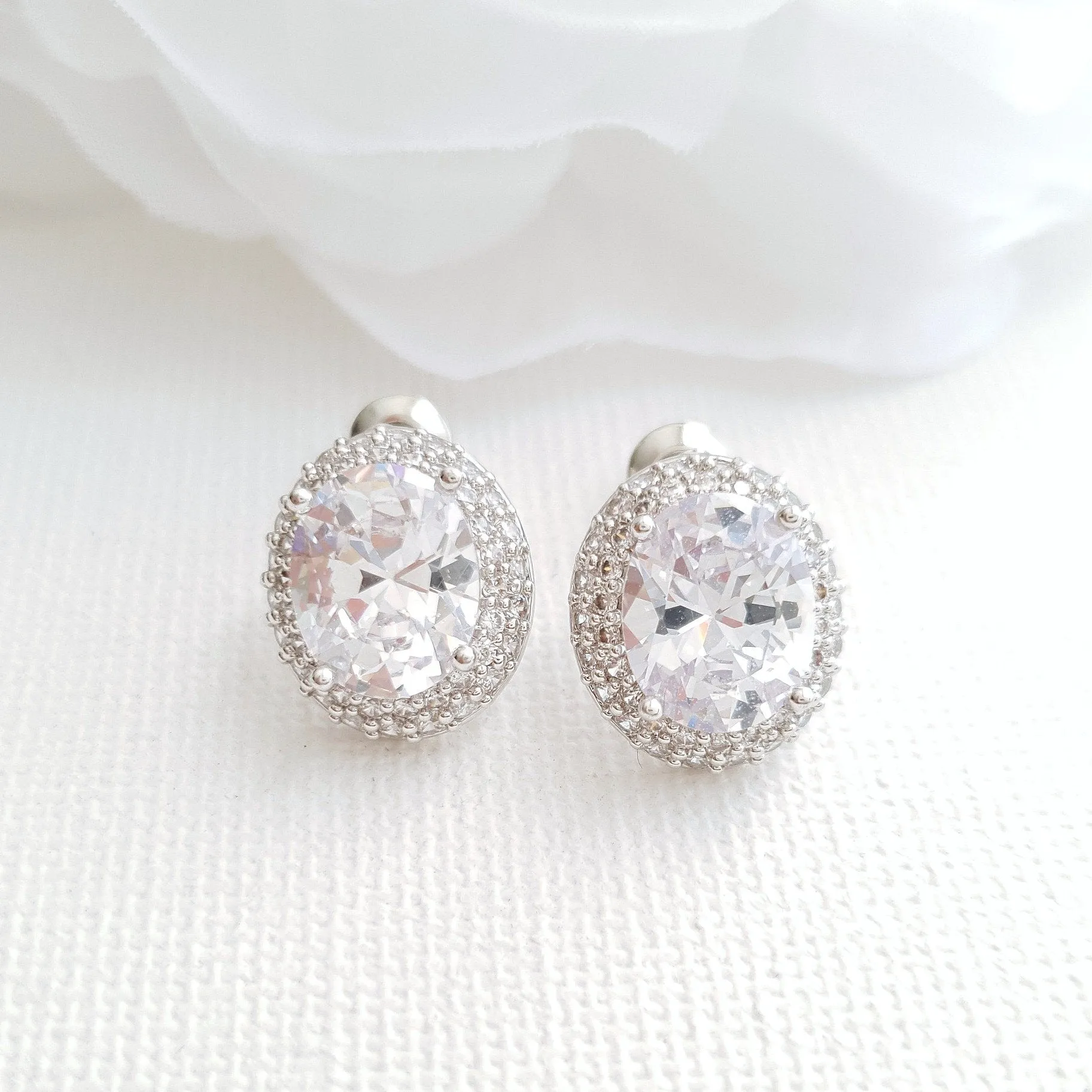 Oval Cubic Zirconia Wedding Stud Earrings- Emily