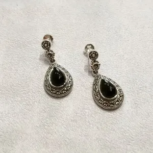 Oval Teardrop Black Onyx Earrings