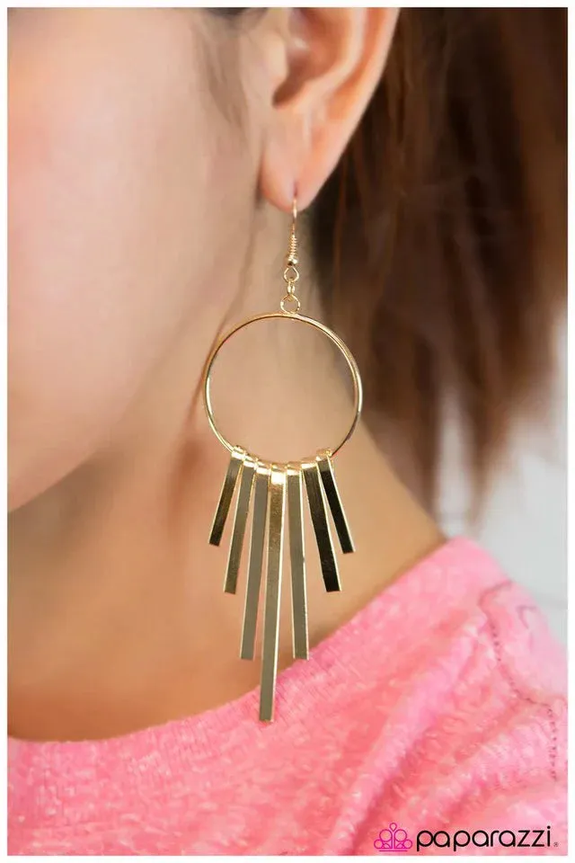 Paparazzi Earring ~ Hanging Tough - Gold