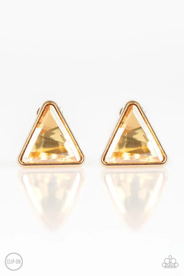 Paparazzi Earring ~ Timeless In Triangles - Gold