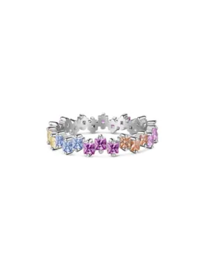 Pastel Rainbow Ring 925 Sterling Silver Irregular Baguette Cubic Zirconia Eternity Ring Band Women's Jewelry