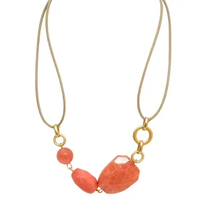 Peach Quartz 3 Stone Necklace on Natural Linen