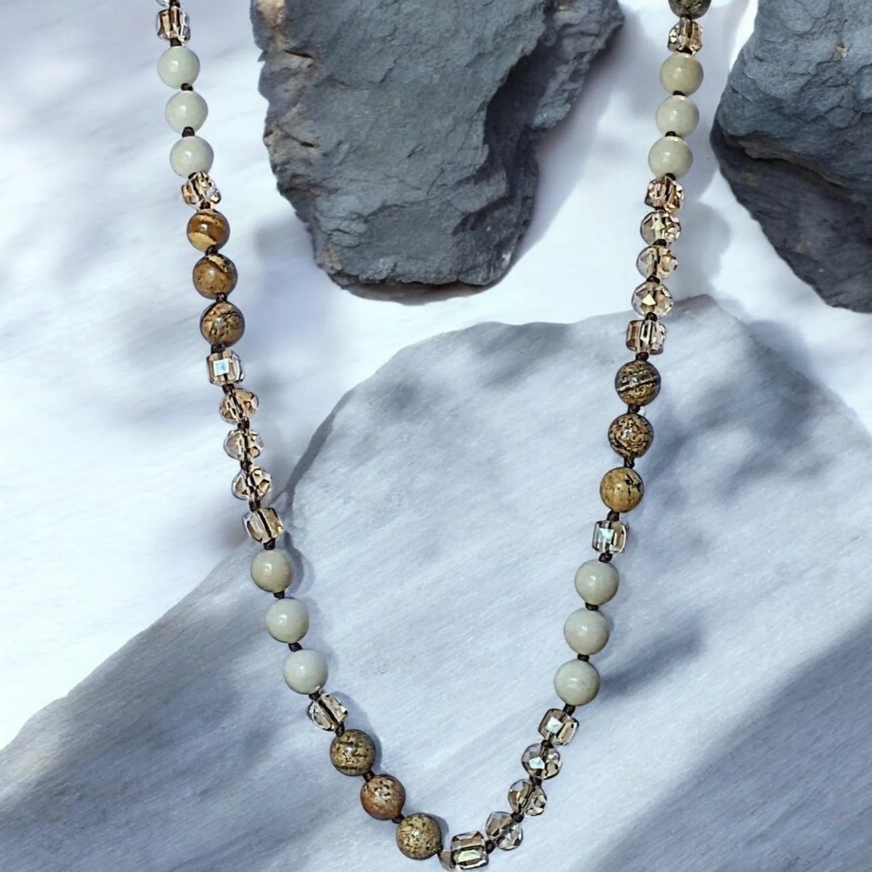 Picture Jasper Semi-Precious Gemstone Necklace- 32 inch