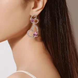 Pink Crystal Heart Earrings