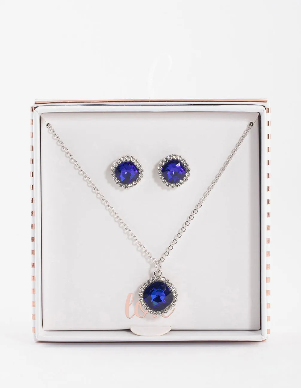 Rhodium Cushion Halo Jewellery Set