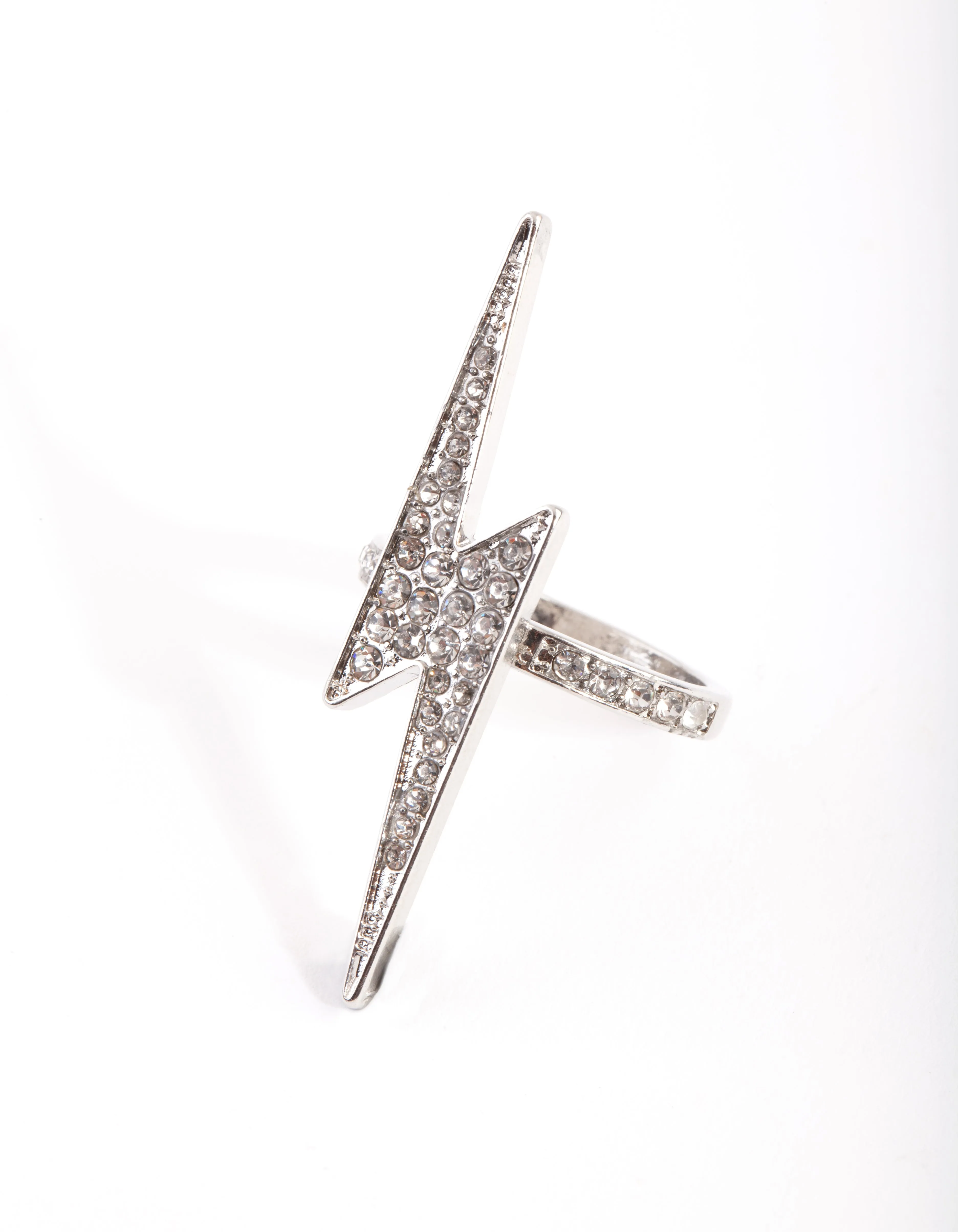 Rhodium Diamante Lightning Bolt Ring