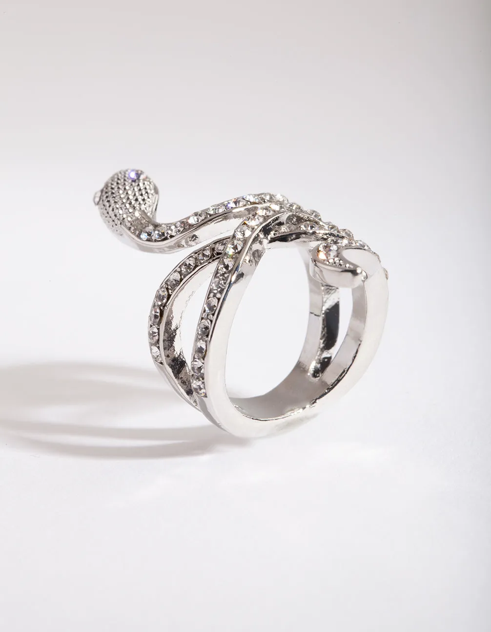 Rhodium Diamante Snake Ring