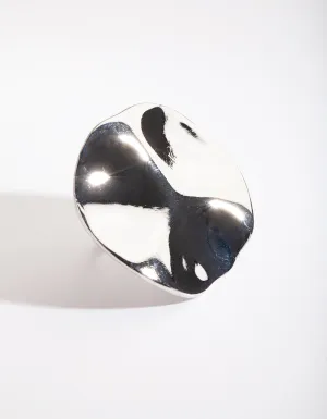 Rhodium Large Wave Disc Ring