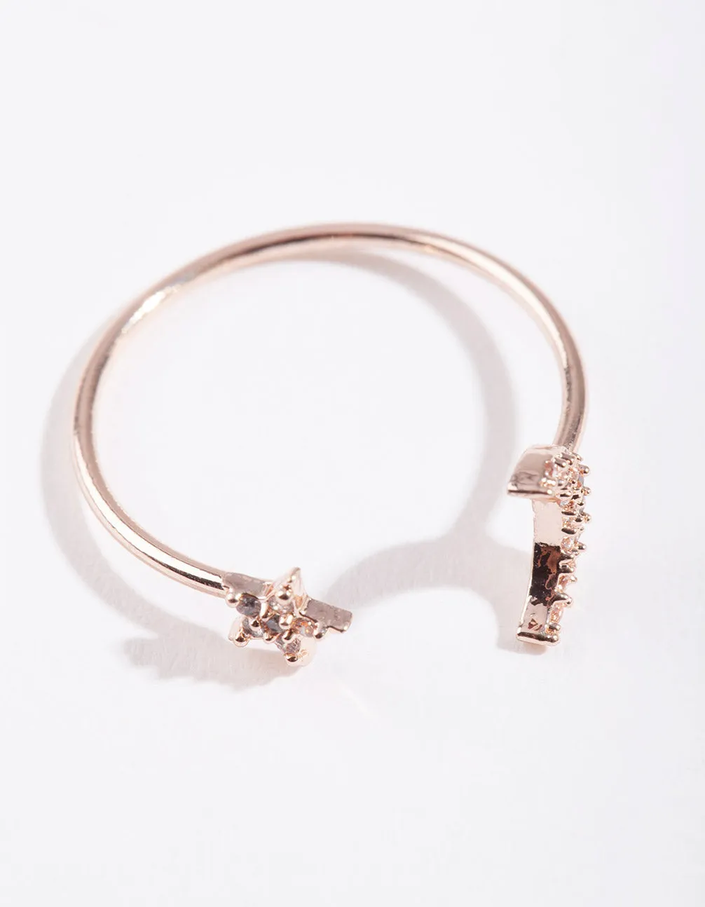 Rose Gold Cubic Zirconia Moon & Star Ring