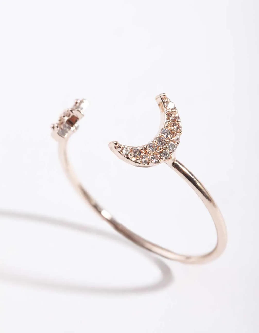 Rose Gold Cubic Zirconia Moon & Star Ring