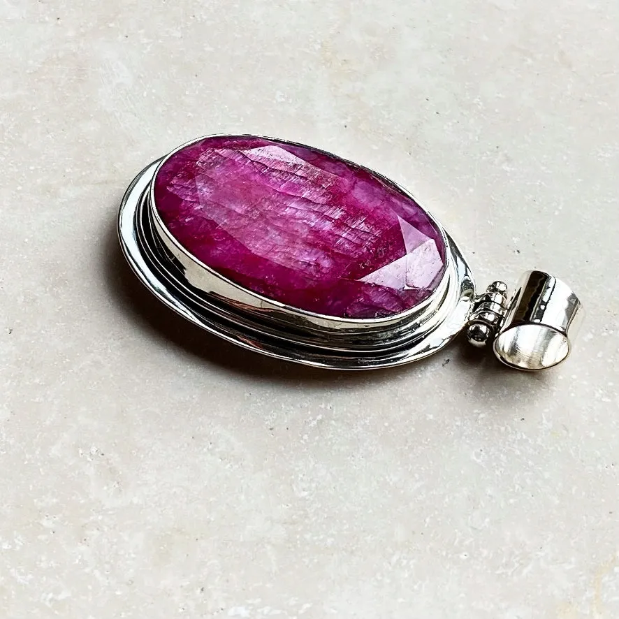 Ruby Quartz Large Oval Gemstone Pendant - Elysian