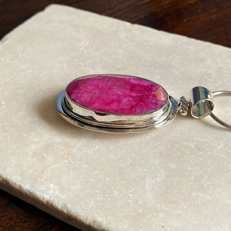 Ruby Quartz Large Oval Gemstone Pendant - Elysian