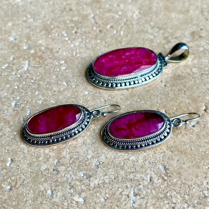 Ruby Quartz Pendant & Earring Set - Tulsi