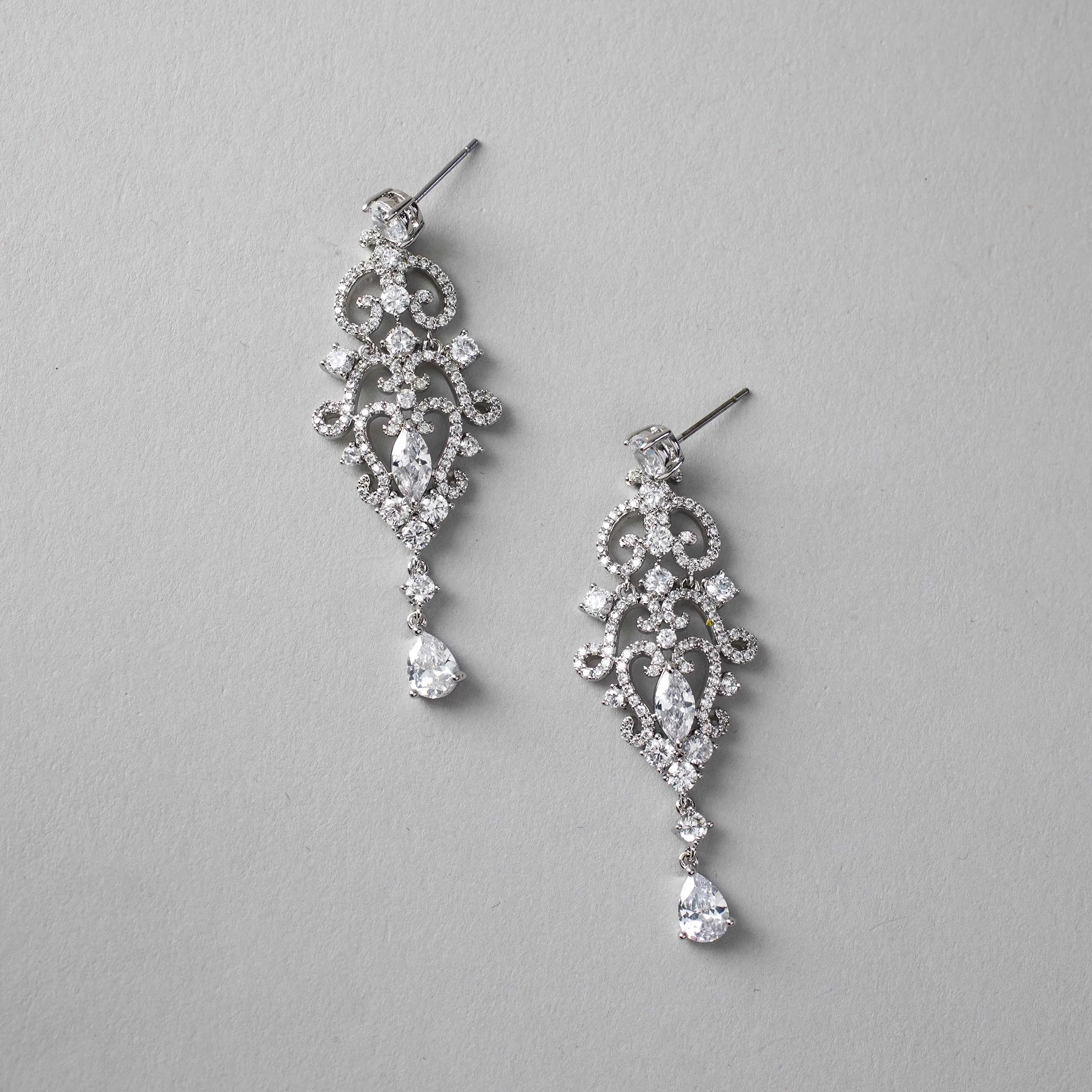 Scrolling Mini Chandelier CZ Earrings