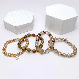 Set of Four | Crystal Beaded Bracelet Set in Gold Tones