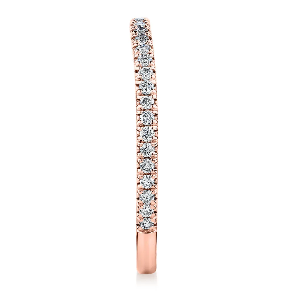 Signature Simulant Diamond 0.23 carat* TW round brilliant curved wedding or eternity band in 14 carat rose gold