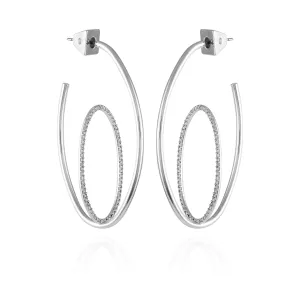 Silvertone Orbital Double Hoop Earrings