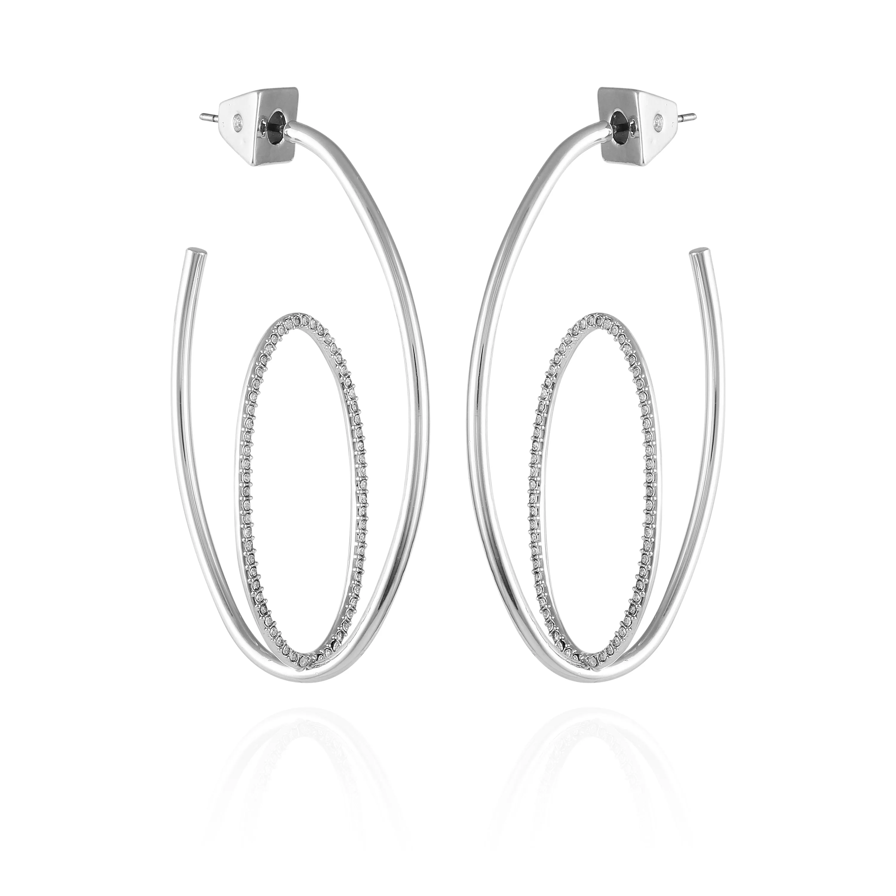 Silvertone Orbital Double Hoop Earrings