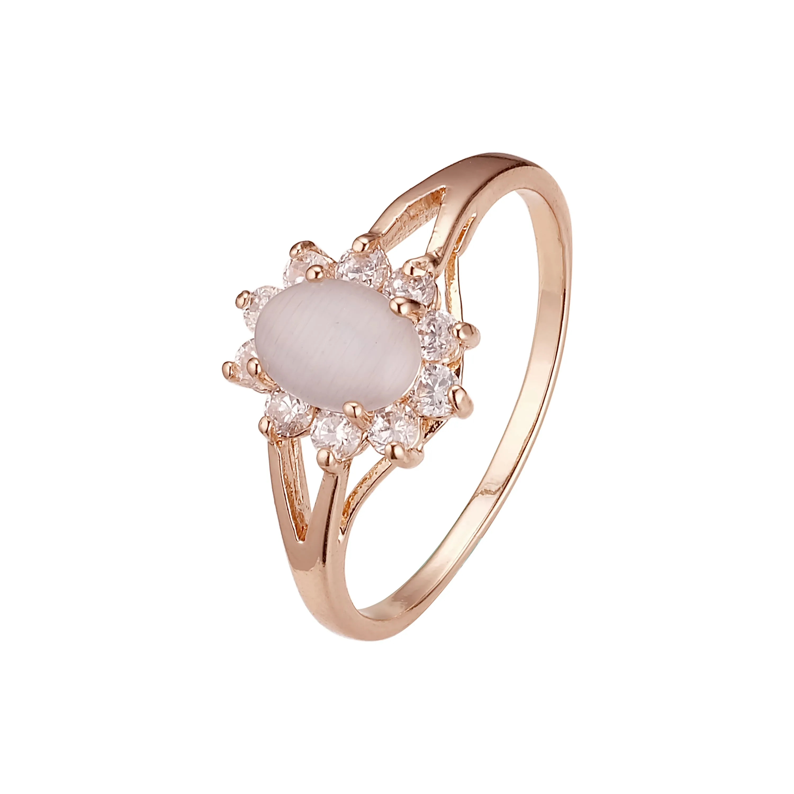 Solitaire white opal halo CZ Rose Gold rings