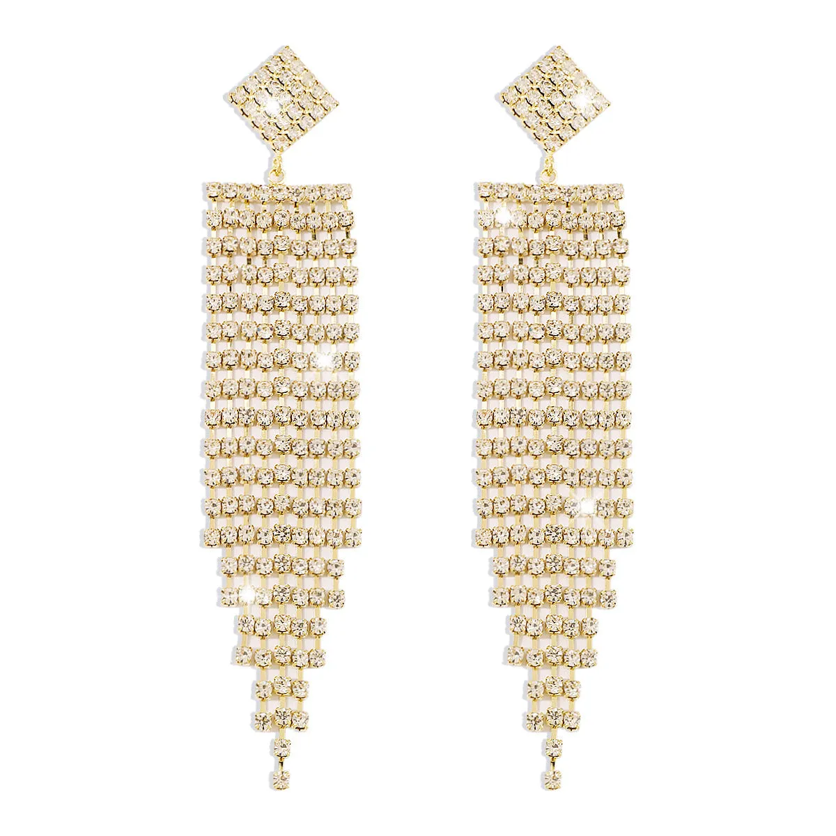 Sparkling Crystal Tassel Drop Earrings-jlt11764