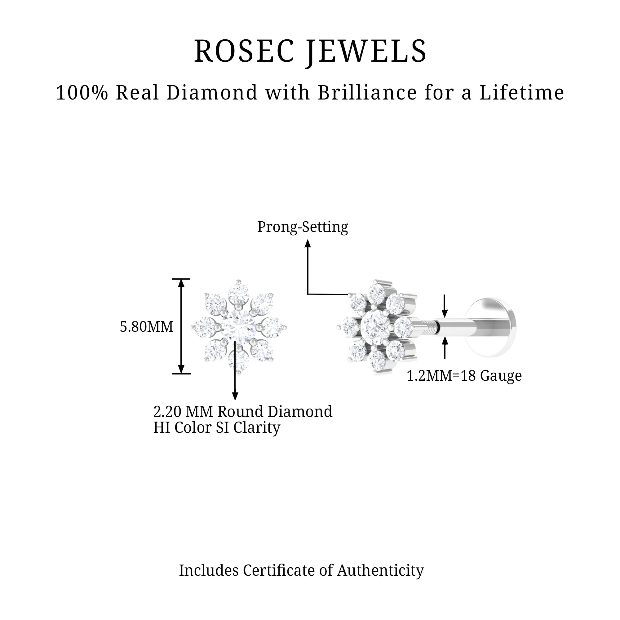 Sparkling Diamond Flower Cartilage Earring with Flat Back