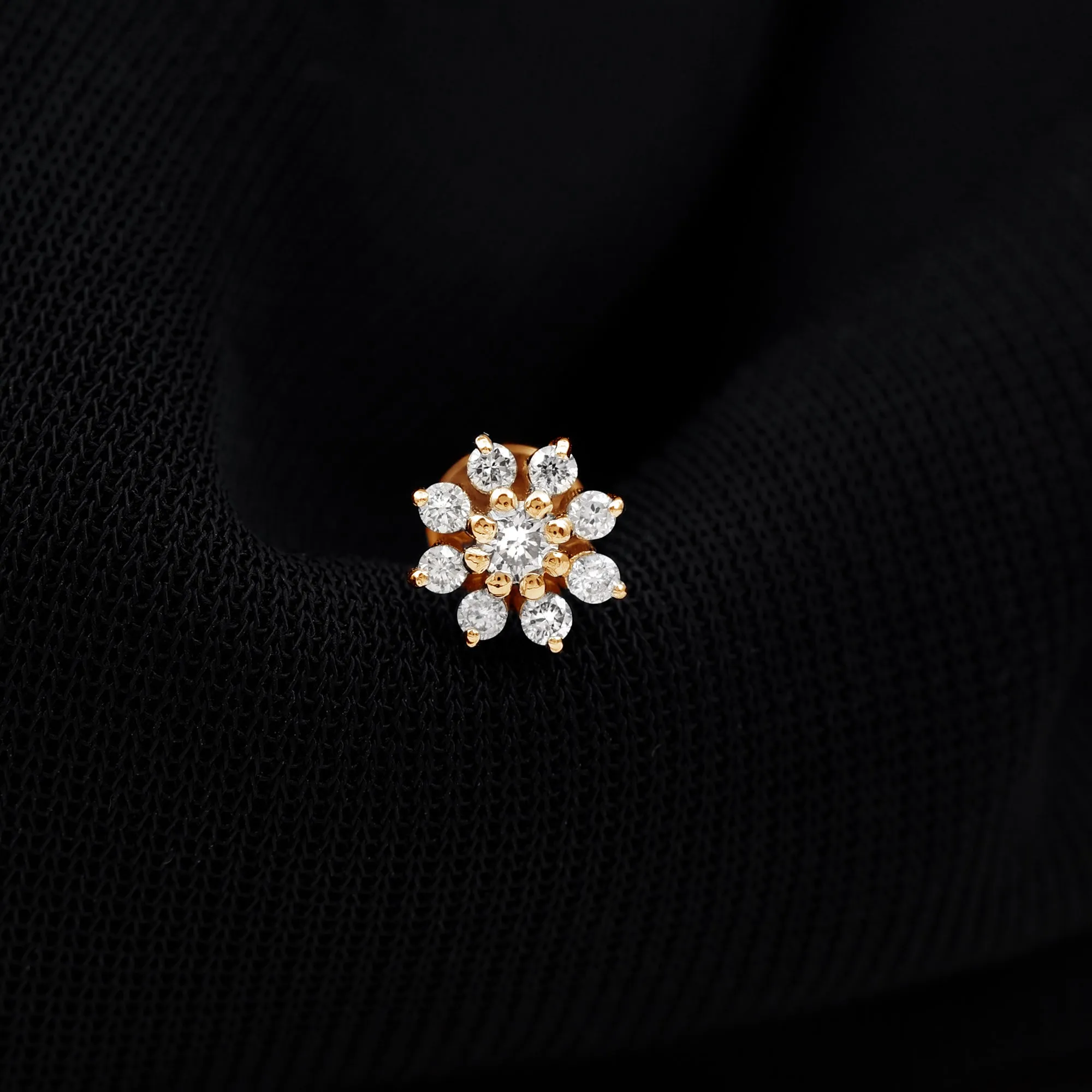 Sparkling Diamond Flower Cartilage Earring with Flat Back