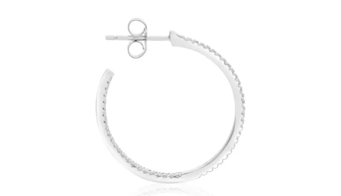 Sterling Silver 1/4 Carat Diamond Inside Out Hoop Earrings, 1 Inch - Ships Same/Next Day!