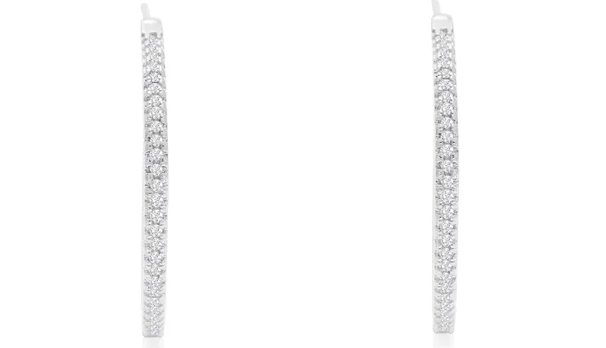 Sterling Silver 1/4 Carat Diamond Inside Out Hoop Earrings, 1 Inch - Ships Same/Next Day!