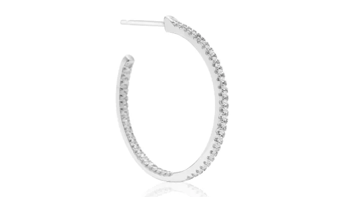 Sterling Silver 1/4 Carat Diamond Inside Out Hoop Earrings, 1 Inch - Ships Same/Next Day!