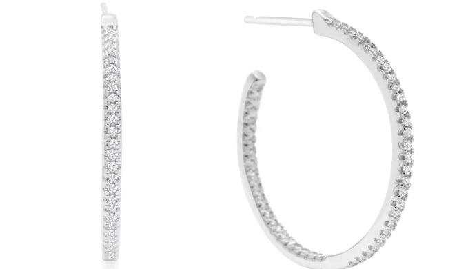 Sterling Silver 1/4 Carat Diamond Inside Out Hoop Earrings, 1 Inch - Ships Same/Next Day!