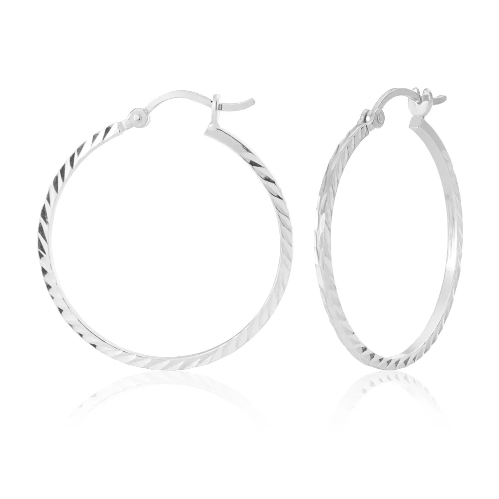 Sterling Silver 30mm Fancy Hoop Earrings