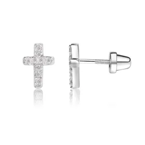 Sterling Silver Cross Earrings - Clear