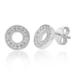 Sterling Silver Cubic Zirconia On Open Circle Stud Earrings