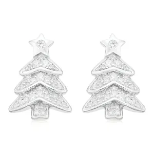 Sterling Silver with Cubic Zirconia Christmas Star Drop Earrings