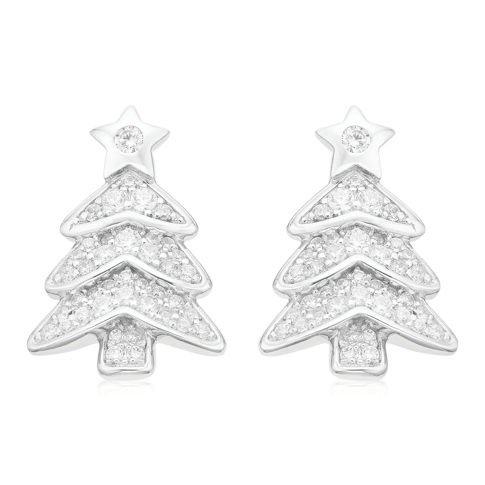 Sterling Silver with Cubic Zirconia Christmas Star Drop Earrings