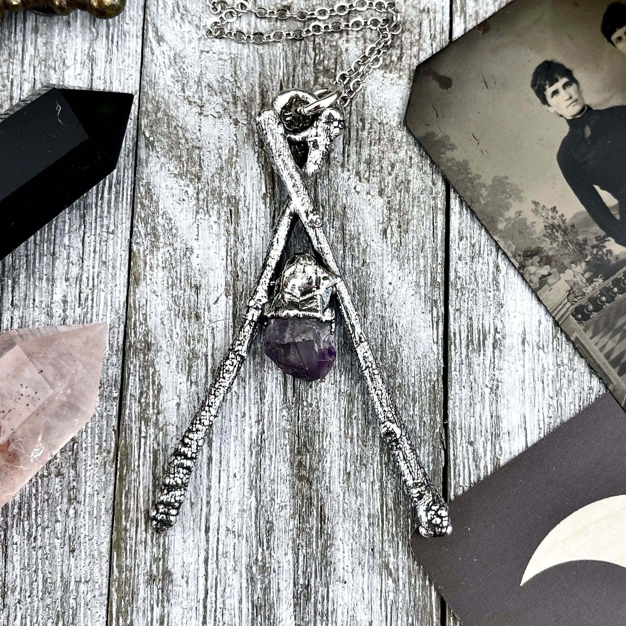 Sticks & Stones Collection- Raw Amethyst Crystal Necklace in Fine Silver /